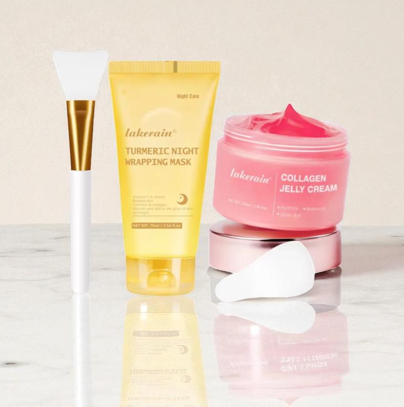 Masque de nuit collagène (ou curcuma) et crème exfoliant collagène